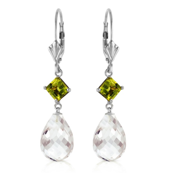 GOLD LEVER BACK EARRING WITH PERIDOT & WHITE TOPAZ - Picture 2 of 5